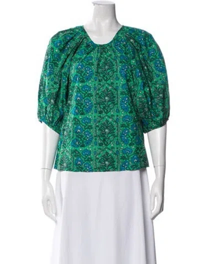 Pre-owned Rhode Floral Print Scoop Neck Blouse In Green