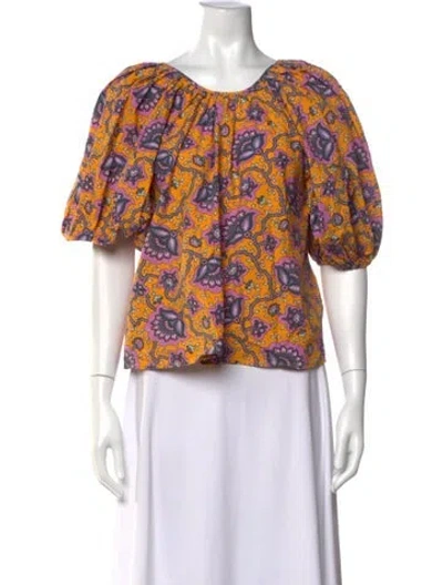 Pre-owned Rhode Floral Print Scoop Neck Blouse In Multicolor