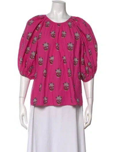 Pre-owned Rhode Floral Print Scoop Neck Blouse In Pink