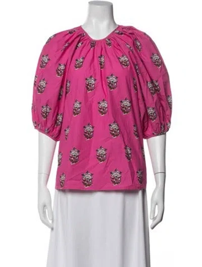 Pre-owned Rhode Floral Print Scoop Neck Blouse In Pink