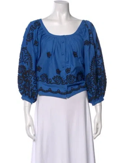 Pre-owned Rhode Floral Print Scoop Neck Blouse W/ Tags In Blue