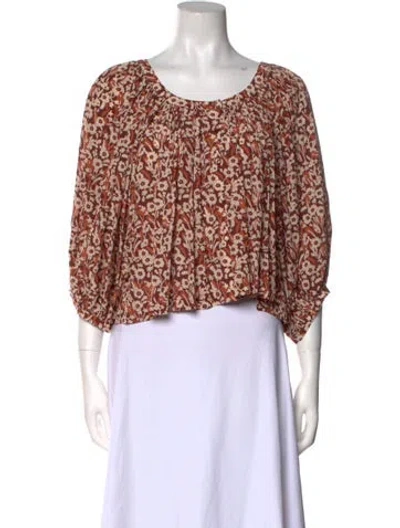 Pre-owned Rhode Floral Print Scoop Neck Crop Top In Brown