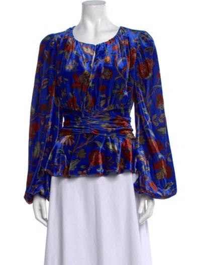 Pre-owned Rhode Floral Print Scoop Neck Top In Blue