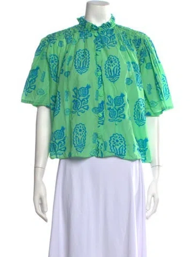 Pre-owned Rhode Floral Print Short Sleeve Blouse In Green