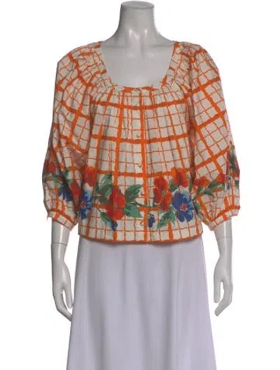 Pre-owned Rhode Floral Print Square Neckline Blouse In Multi