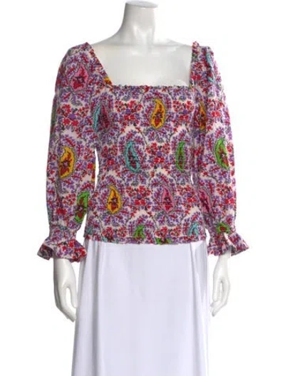 Pre-owned Rhode Floral Print Square Neckline Blouse In Red