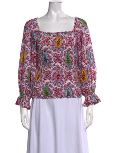 Pre-owned Rhode Floral Print Square Neckline Blouse In Red