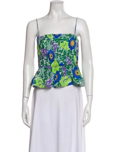 Pre-owned Rhode Floral Print Square Neckline Blouse W/ Tags In Blue