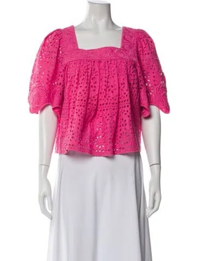 Pre-owned Rhode Floral Print Square Neckline Blouse W/ Tags In Pink