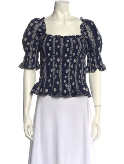Pre-owned Rhode Floral Print Square Neckline Crop Top In Blue