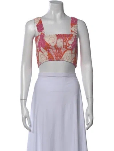 Pre-owned Rhode Floral Print Square Neckline Crop Top In Blue