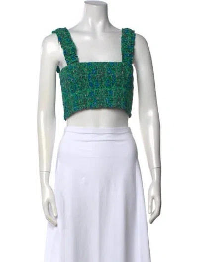 Pre-owned Rhode Floral Print Square Neckline Crop Top In Green