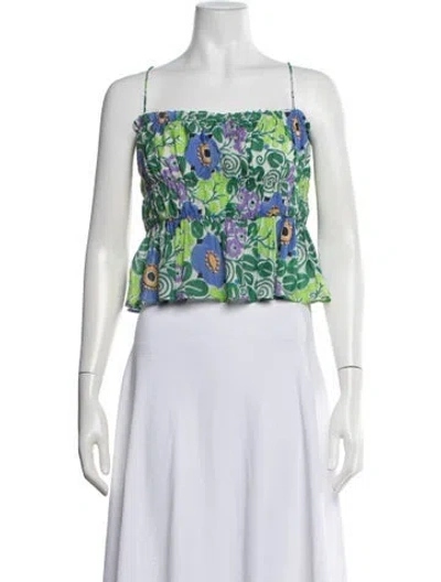 Pre-owned Rhode Floral Print Square Neckline Crop Top In Green/neutrals