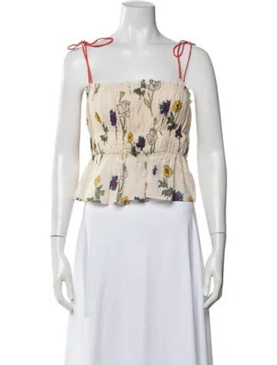 Pre-owned Rhode Floral Print Square Neckline Crop Top In Neutrals