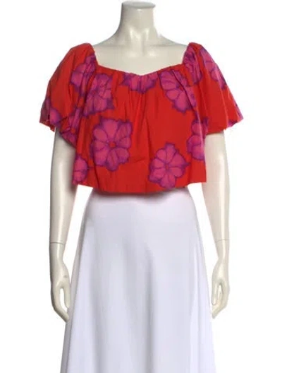 Pre-owned Rhode Floral Print Square Neckline Crop Top In Pink