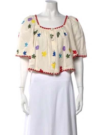 Pre-owned Rhode Floral Print Square Neckline Top In Neutrals