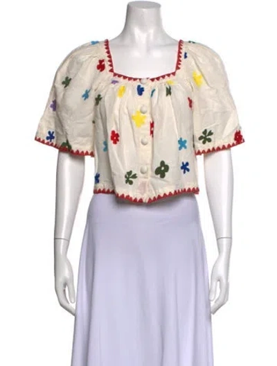 Pre-owned Rhode Floral Print Square Neckline Top In Neutrals