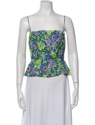 Pre-owned Rhode Floral Print Square Neckline Top W/ Tags In Green/neutrals