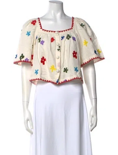 Pre-owned Rhode Floral Print Square Neckline Top W/ Tags In Neutral