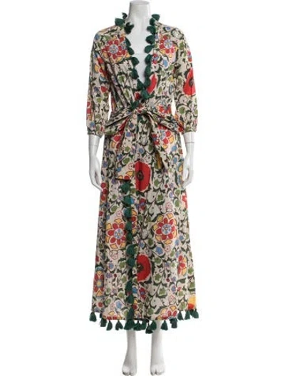 Pre-owned Rhode Floral Print Tassel Accents Robe In Green