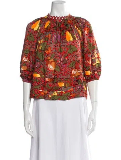 Pre-owned Rhode Floral Print Three-quarter Sleeve Blouse In Multi