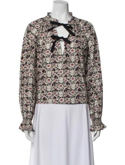 Pre-owned Rhode Floral Print Tie Neck Blouse In Multi