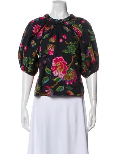 Pre-owned Rhode Floral Print Tie Neck Blouse In Multi