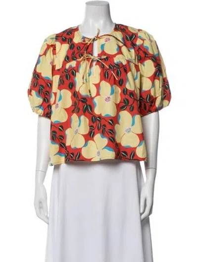 Pre-owned Rhode Floral Print Tie Neck Blouse In Multicolor