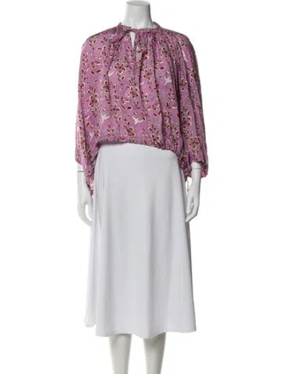 Pre-owned Rhode Floral Print Tie Neck Blouse In Purple