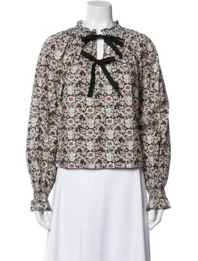 Pre-owned Rhode Floral Print Tie Neck Blouse W/ Tags In Multi