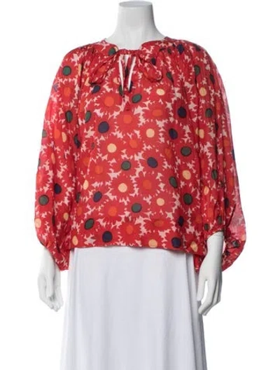 Pre-owned Rhode Floral Print Tie Neck Top In Red