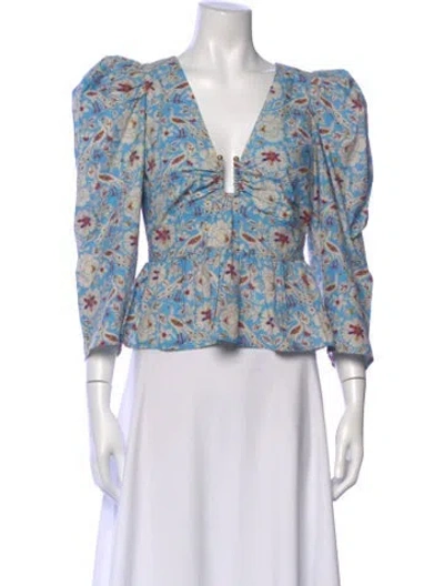 Pre-owned Rhode Floral Print V-neck Blouse In Blue