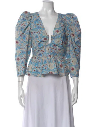 Pre-owned Rhode Floral Print V-neck Blouse In Blue