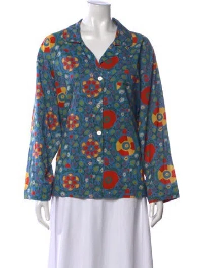Pre-owned Rhode Floral Print V-neck Blouse In Blue