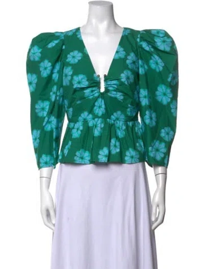 Pre-owned Rhode Floral Print V-neck Blouse In Green