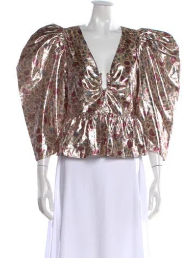 Pre-owned Rhode Floral Print V-neck Blouse In Multi