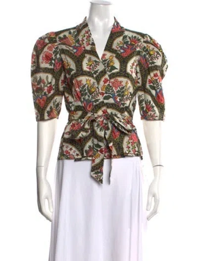 Pre-owned Rhode Floral Print V-neck Blouse In Multicolor