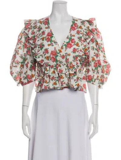 Pre-owned Rhode Floral Print V-neck Blouse In Multicolor