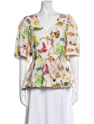 Pre-owned Rhode Floral Print V-neck Blouse In Neutral