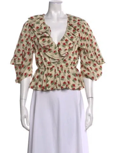 Pre-owned Rhode Floral Print V-neck Blouse In Neutrals
