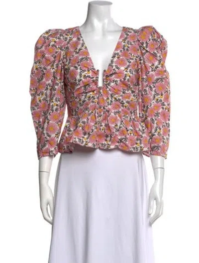 Pre-owned Rhode Floral Print V-neck Blouse In Neutrals