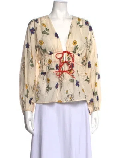Pre-owned Rhode Floral Print V-neck Blouse In Neutrals