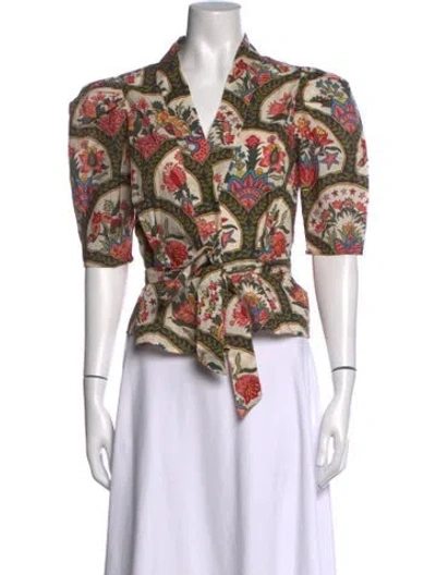 Pre-owned Rhode Floral Print V-neck Blouse In Neutrals