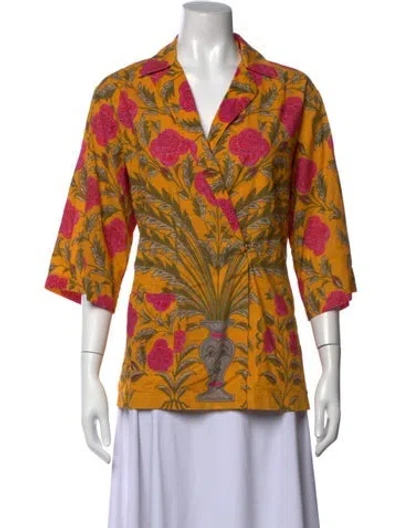 Pre-owned Rhode Floral Print V-neck Blouse In Orange