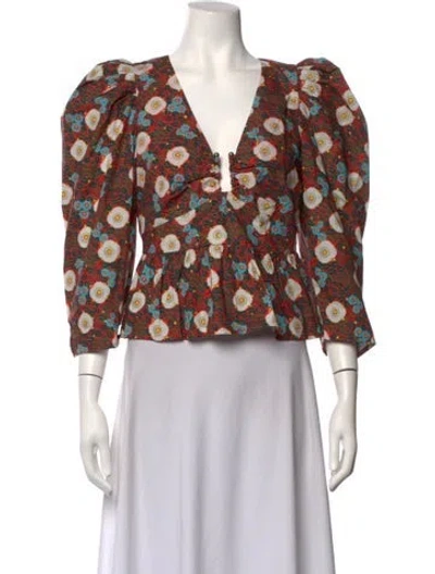 Pre-owned Rhode Floral Print V-neck Blouse In Orange