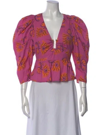 Pre-owned Rhode Floral Print V-neck Blouse In Pink
