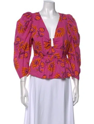 Pre-owned Rhode Floral Print V-neck Blouse In Pink