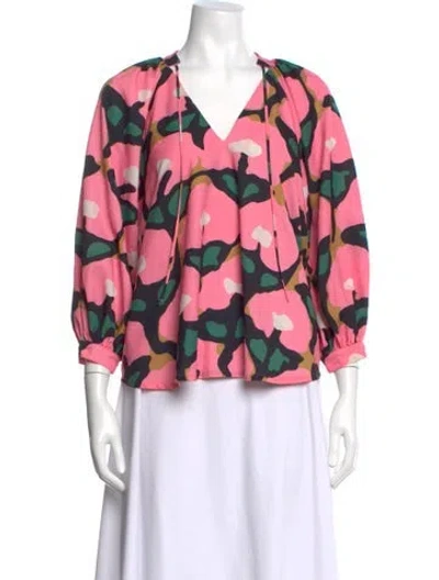 Pre-owned Rhode Floral Print V-neck Blouse In Pink