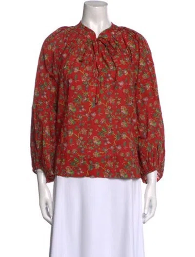 Pre-owned Rhode Floral Print V-neck Blouse In Red