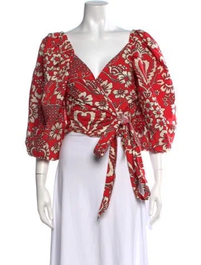 Pre-owned Rhode Floral Print V-neck Blouse In Red